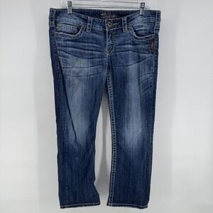 Silver Jeans Santorini Capri Jeans Womens 32x25 Blue Medium Wash Embroidered